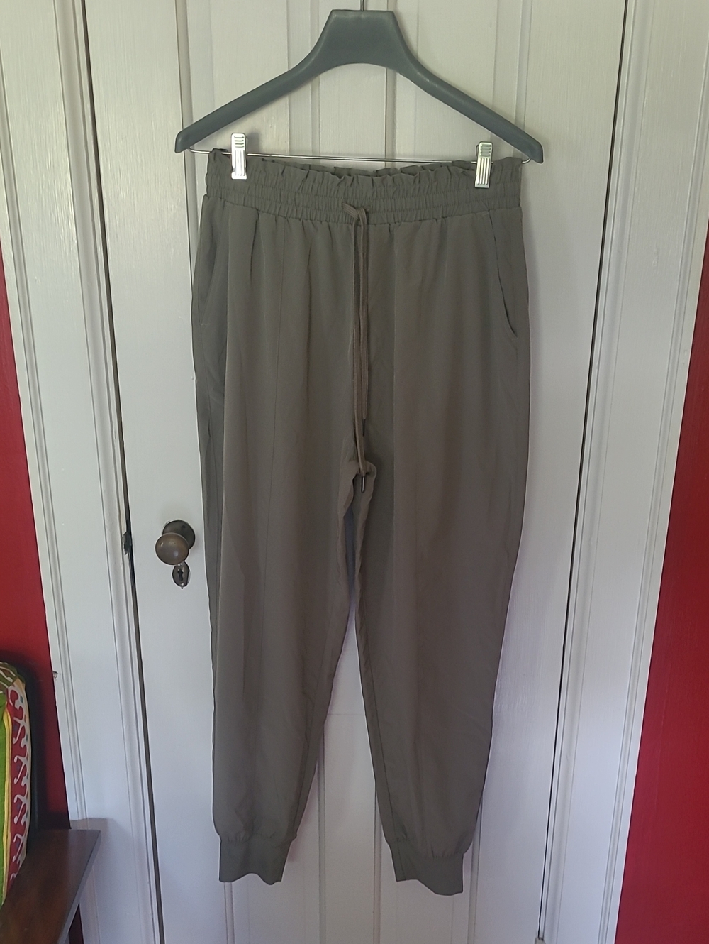 Vanilla Star Olive Green Women's Nylon Joggers with Elastic Waist
